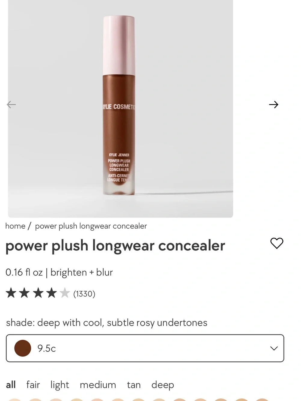 Kylie Cosmetics Power Plush Longwear Concealer - Shade 9.5c